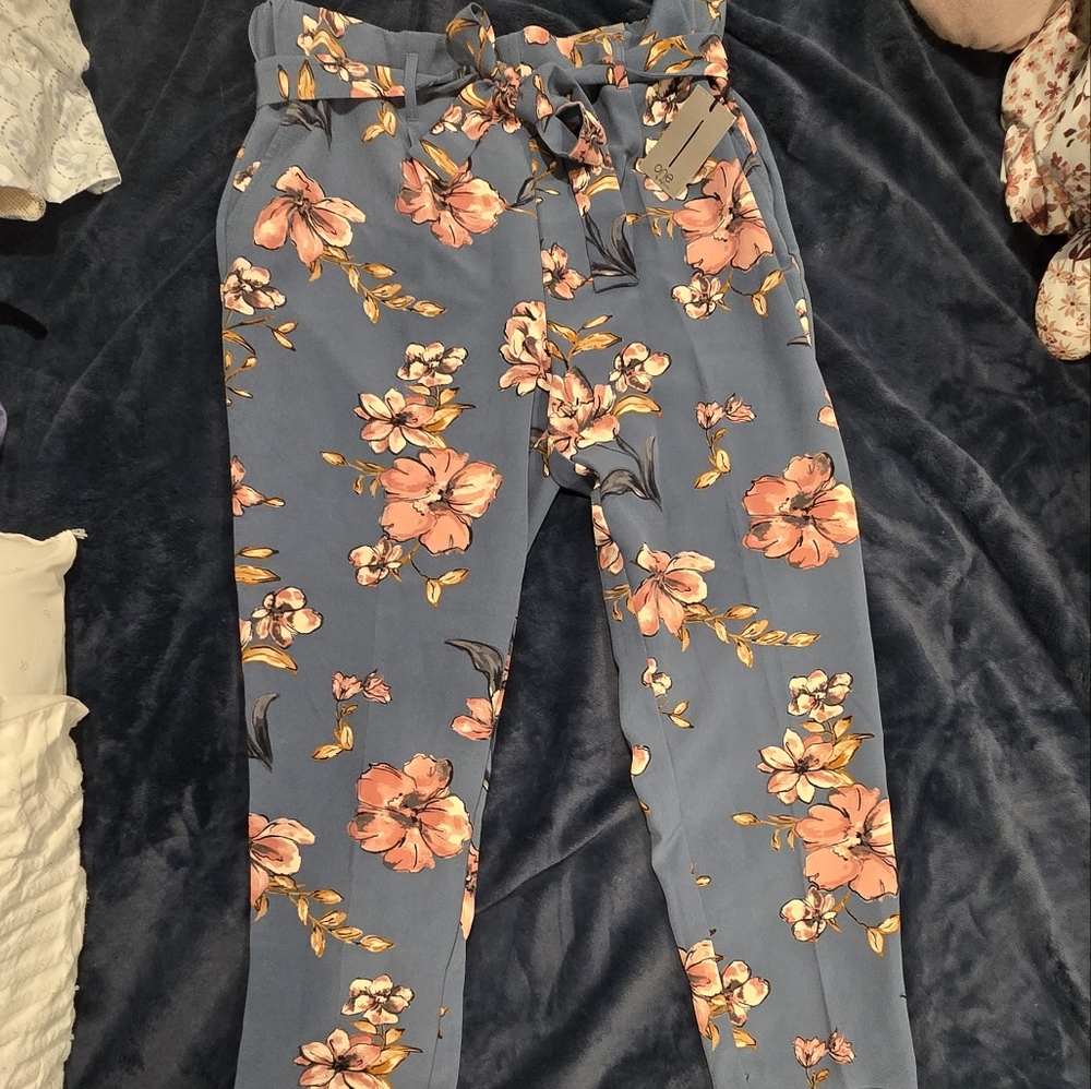 One Blue Floral Peg Leg Pants
